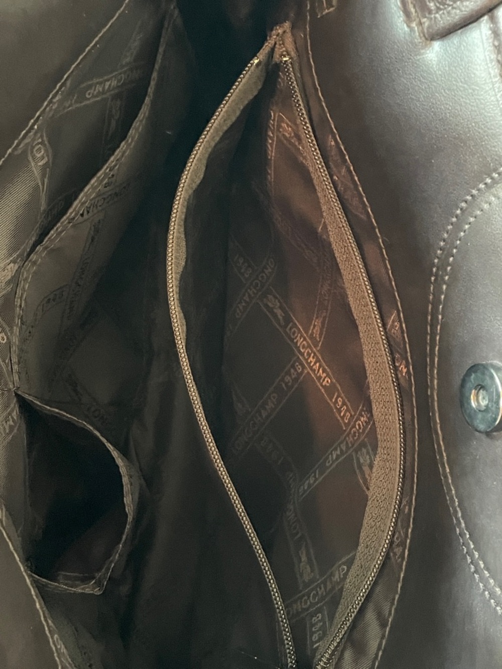 LONGCHAMP Galatee Chocolate Brown Leather Shoulder Bag - Picture 9 of 16